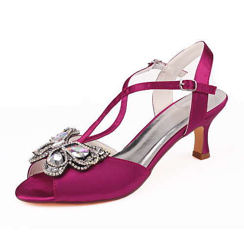 

Women's Wedding Shoes Dress Shoes Spool Heel Open Toe Rhinestone Satin Summer Purple / Red / Dark Purple / Party & Evening