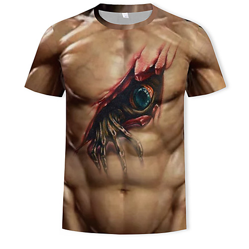 

Men's Plus Size 3D Eye Print T-shirt Sexy Rock Club Gym Round Neck Khaki / Short Sleeve