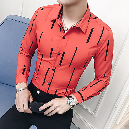 

Men's Daily Going out Basic / Elegant Shirt - Striped / Color Block Red