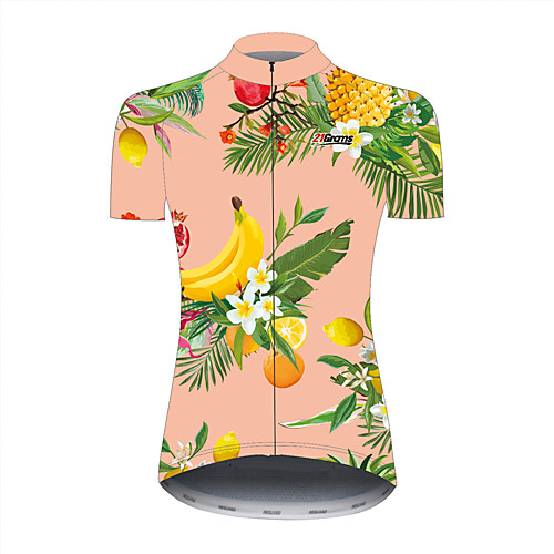 

21Grams Floral Botanical Hawaii Women's Short Sleeve Cycling Jersey - PinkGreen Bike Jersey Top Breathable Quick Dry Reflective Strips Sports 100% Polyester Mountain Bike MTB Road Bike Cycling