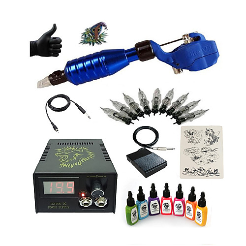 

BaseKey Tattoo Machine Starter Kit - 1 pcs Tattoo Machines with 7 x 15 ml tattoo inks, Professional LCD power supply Case Not Included 1