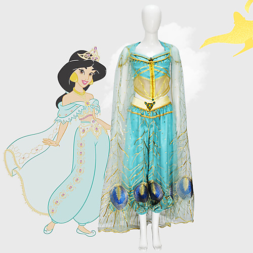 фото Aladdin принцесса жасмин косплэй kостюмы косплей из фильмов сетка платье как у мамы синий кофты брюки воротник-шаль день детей маскарад тюль / без рукавов Lightinthebox