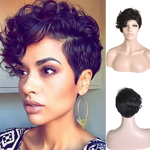 

Synthetic Wig Curly Asymmetrical Wig Short Jet Black Synthetic Hair 4 inch Men's Party Black