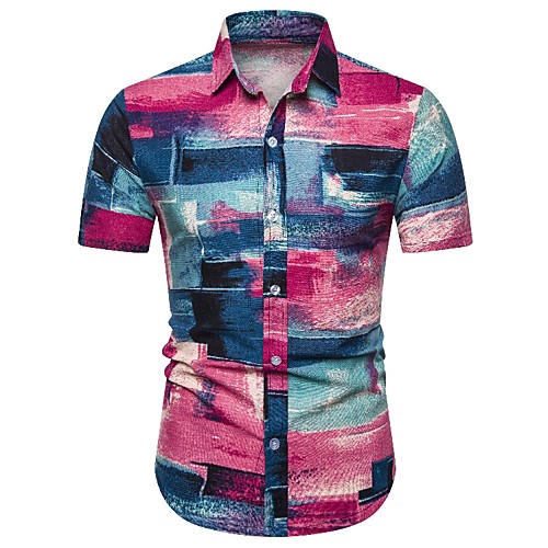 

Men's Daily Going out Tropical / Boho Shirt - Color Block / Graphic / Tribal Rainbow