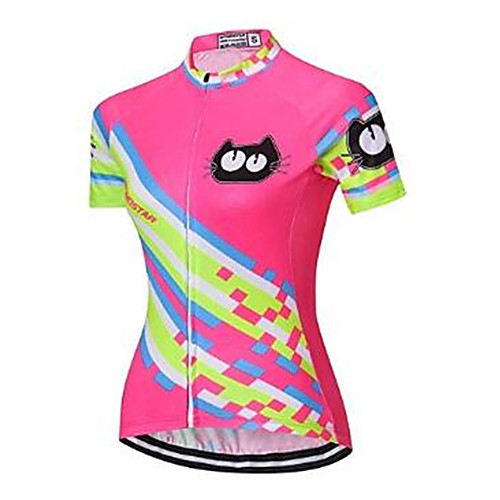 

21Grams Cat Cartoon Women's Short Sleeve Cycling Jersey - Pink Bike Jersey Top Breathable Moisture Wicking Quick Dry Sports Polyester Elastane Terylene Mountain Bike MTB Road Bike Cycling Clothing