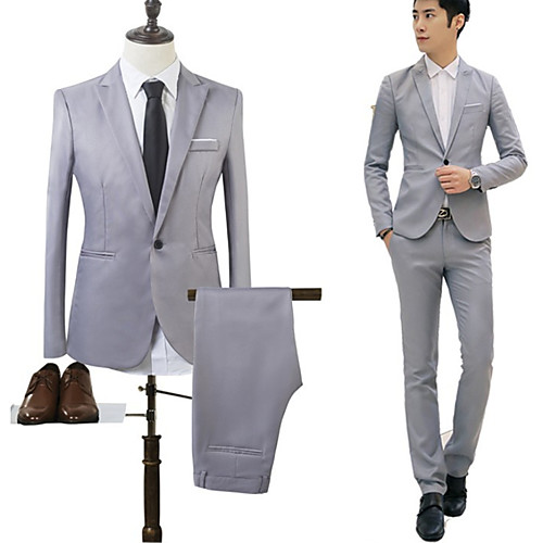 

Sky Blue / Khaki / Royal Blue Solid Colored Tailored Fit Cotton Suit - Notch Single Breasted One-button