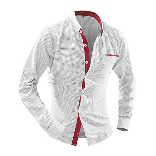 

Men's Daily Work Business Slim Shirt - Solid Colored Button Down Collar White / Long Sleeve