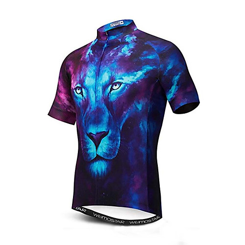 

21Grams 3D Animal Lion Men's Short Sleeve Cycling Jersey - Blue Bike Jersey Top Breathable Moisture Wicking Quick Dry Sports Polyester Elastane Mountain Bike MTB Road Bike Cycling Clothing Apparel