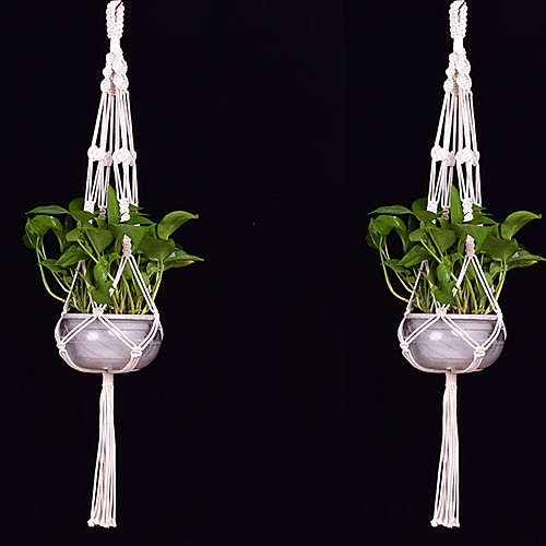 

2PCS Macrame Plant Hanger Indoor Outdoor Hand Knit Hanging Planter Basket Net Cotton Rope with Beads