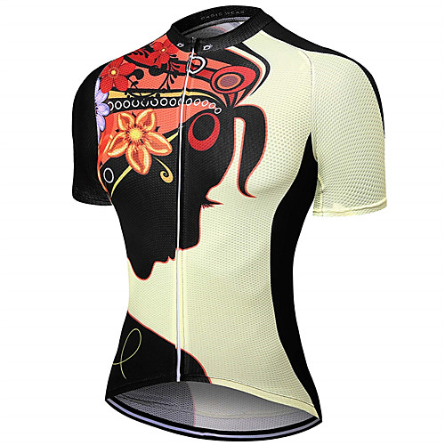 

21Grams Floral Botanical Men's Short Sleeve Cycling Jersey - Black / White Bike Jersey Top Breathable Moisture Wicking Quick Dry Sports Terylene Mountain Bike MTB Clothing Apparel / Micro-elastic
