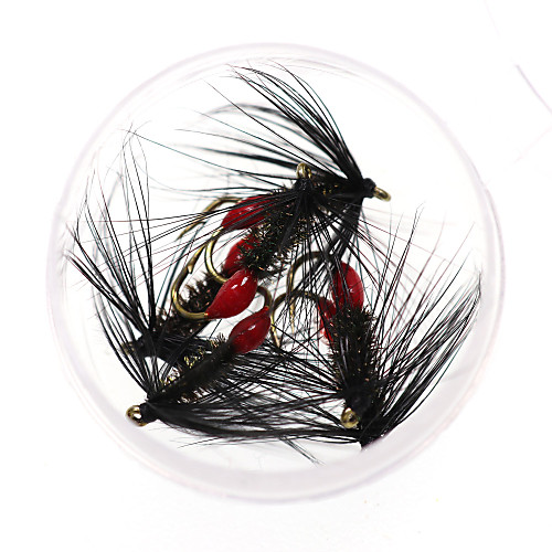 фото 6 шт. # 12 мягкий черный hackle красный приклад летучая рыбалка нимфа влажная искусственная приманка для рыбалки форель муравей lightinthebox