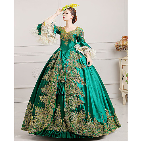 

Marie Antoinette Rococo 18th Century Dress Party Costume Masquerade Ball Gown Women's Lace Satin Costume Black / Green / Burgundy Vintage Cosplay Party Prom Floor Length Ball Gown Plus Size Customized