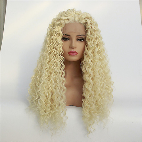 

Synthetic Lace Front Wig Jerry Curl Free Part Lace Front Wig Blonde Medium Length Light Blonde Synthetic Hair 8-26 inch Women's Synthetic Blonde