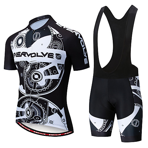 

EVERVOLVE Men's Short Sleeve Cycling Jersey with Bib Shorts White Black Novelty Bike Clothing Suit Breathable Moisture Wicking Quick Dry Anatomic Design Sports Cotton Lycra Novelty Mountain Bike MTB