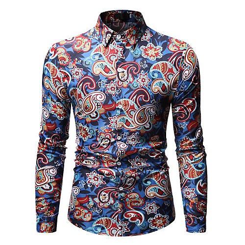 

Муж. Рубашка Классический / Элегантный стиль Однотонный / Цветочный принт Синий
