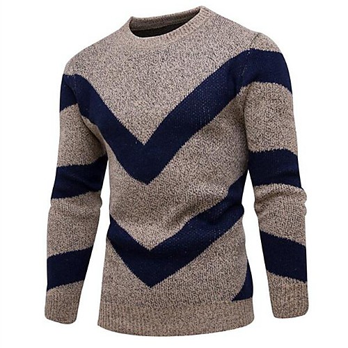 

Men's Color Block Long Sleeve Pullover Sweater Jumper, Round Neck Fall / Winter Gray / Khaki US32 / UK32 / EU40 / US34 / UK34 / EU42 / US36 / UK36 / EU44