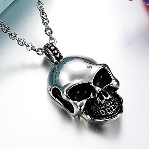 

Men's Pendant Necklace Engraved Skull Statement Unique Design Titanium Steel Silver 55 cm Necklace Jewelry 1pc For Gift School Street Club Promise