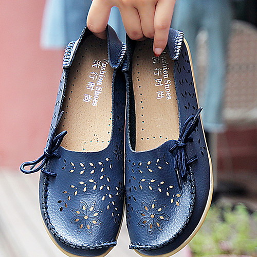 

Women's Loafers & Slip-Ons Flat Heel Round Toe Leather Summer Black / Green / Light Blue