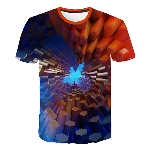 

Men's Daily Sports Street chic / Exaggerated T-shirt - Color Block / 3D / Visual Deception Print Rainbow