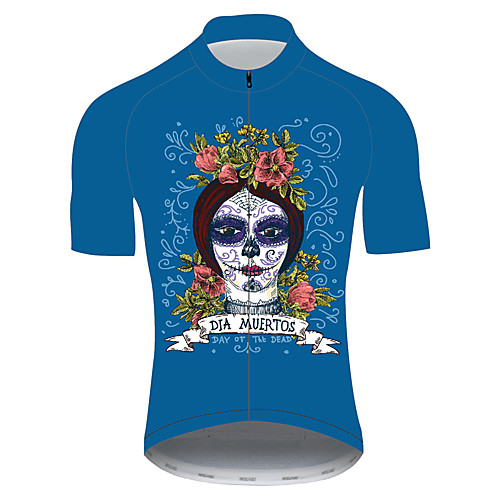 

21Grams Sugar Skull Women's Short Sleeve Cycling Jersey - Blue Bike Jersey Top Breathable Quick Dry Moisture Wicking Sports Nylon Polyster Mountain Bike MTB Road Bike Cycling Clothing Apparel