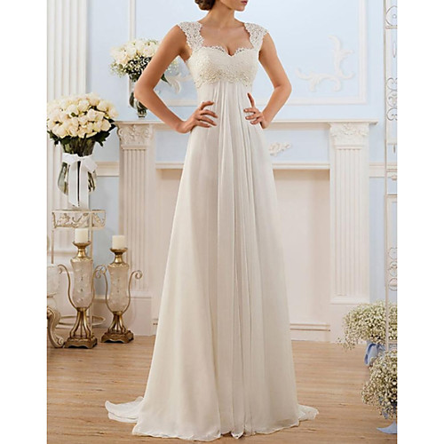 

A-Line Sweetheart Neckline Sweep / Brush Train Chiffon / Lace Spaghetti Strap Simple / Vintage Illusion Detail / Backless Wedding Dresses with Lace Insert 2020