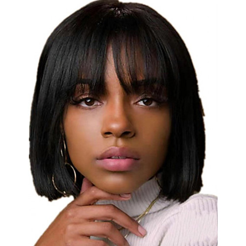 

Human Hair Full Lace Wig Short Bob Free Part style Brazilian Hair Silky Straight Black Wig 130% Density Women Women's Short Human Hair Lace Wig Clytie