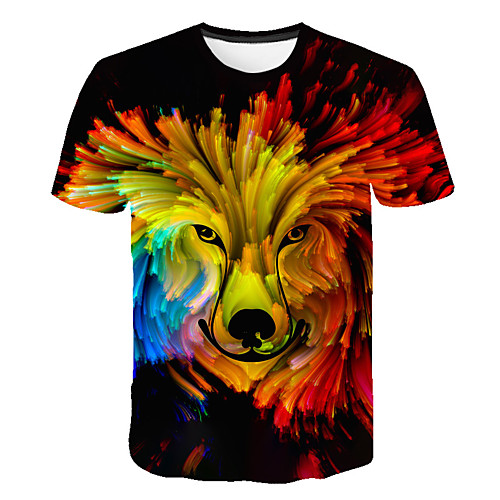 

Men's Daily Sports Street chic / Exaggerated T-shirt - Color Block / 3D / Animal Print Rainbow