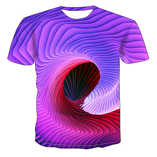 

Men's Daily Going out Basic / Exaggerated T-shirt - Color Block / 3D / Rainbow Print Rainbow
