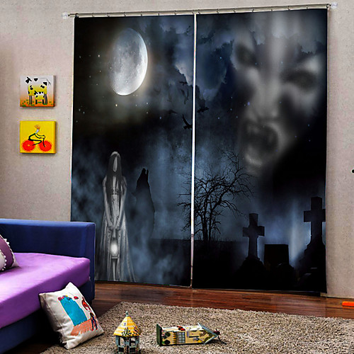 

Promotion Horror Ghost in Dark Night Luxury Hallowmas Theme Window Curtain 100% Polyester Blackout Curtain Fabric for Hallowmas Decor