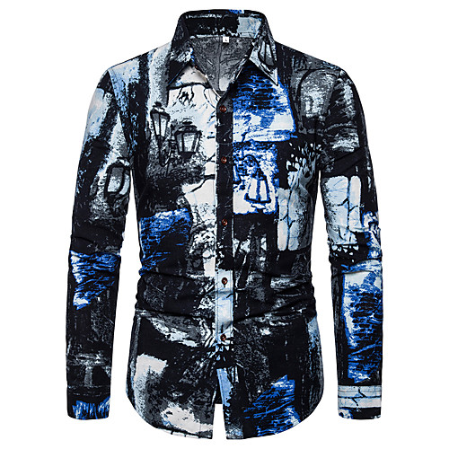 

Men's Daily Basic Shirt - Geometric / Color Block Print Rainbow