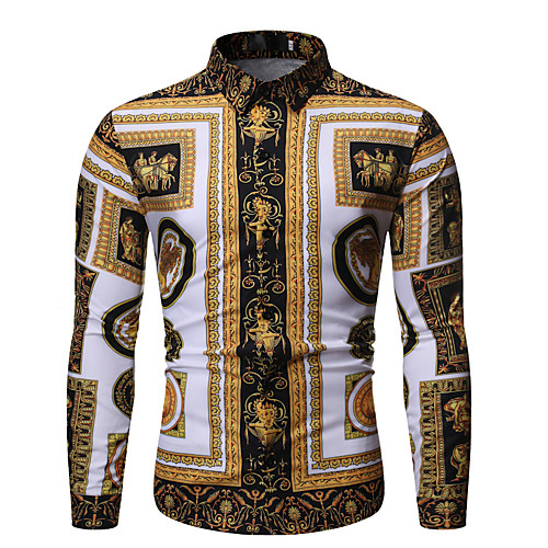 

Men's Daily Basic / Elegant Shirt - Floral / Color Block / Graphic Print Gold