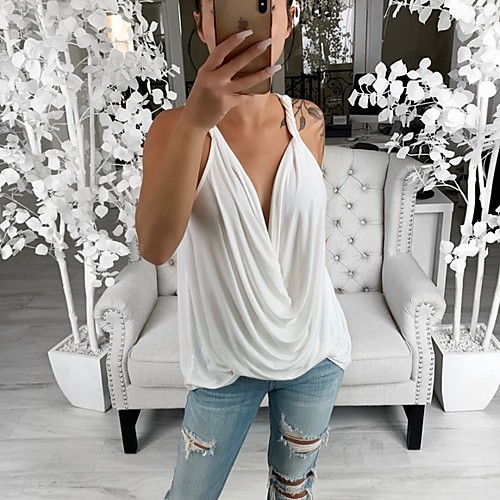 

Women's Going out Basic Blouse - Solid Colored Black