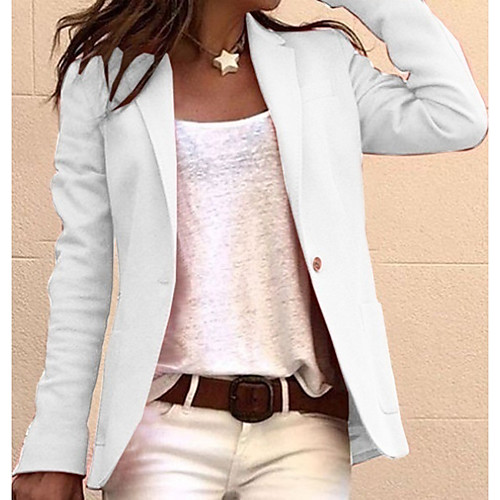 

Women's Blazer, Solid Colored Notch Lapel Polyester Black / White / Blushing Pink