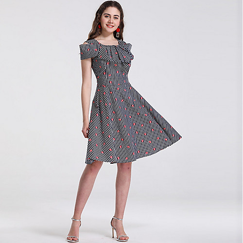 

Women's Black Dress Elegant A Line Geometric Square Neck S M