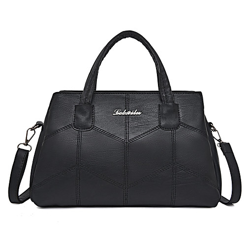 

Women's Zipper PU Top Handle Bag Solid Color Red / Brown / Black