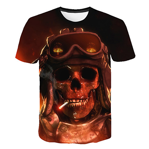 

Men's Daily Sports Street chic / Exaggerated T-shirt - Color Block / 3D / Skull Print Navy Blue