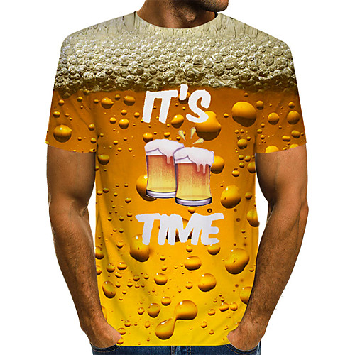 

Men's Graphic Beer Print T-shirt Basic Daily Round Neck Yellow / Fuchsia / Red / Green / Blue / Black / Summer / Short Sleeve