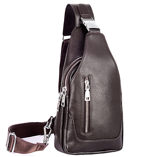 

Men's Zipper PU Sling Shoulder Bag Solid Color Black / Brown / Fall & Winter