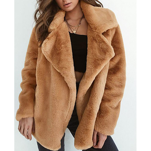 

Women's Daily Fall & Winter Regular Faux Fur Coat, Solid Colored Notch Lapel Long Sleeve Faux Fur Black / Light Brown / Blushing Pink