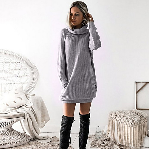 

Women's Shift Dress - Solid Colored Dark Gray Gray S M L XL