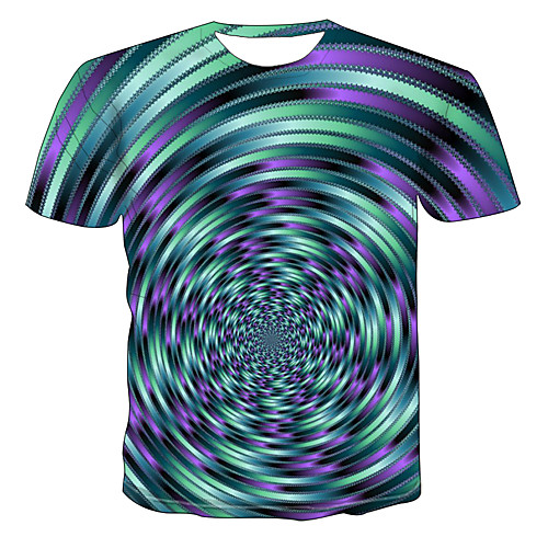 

Men's Daily Going out Basic / Exaggerated T-shirt - Color Block / 3D / Rainbow Print Rainbow