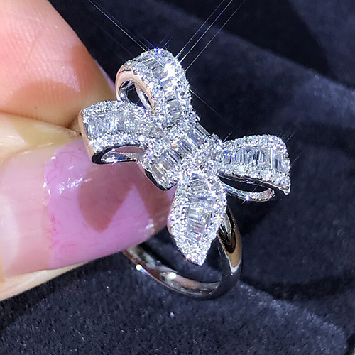 

Women's Ring 1pc Silver Imitation Diamond Alloy Luxury Korean Fashion Daily School Jewelry Vintage Style Bowknot