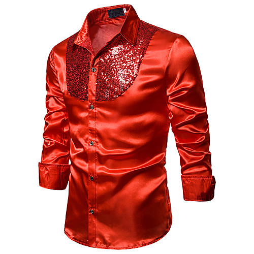

Муж. Пайетки Рубашка Классический Однотонный Синий / Красный Черный