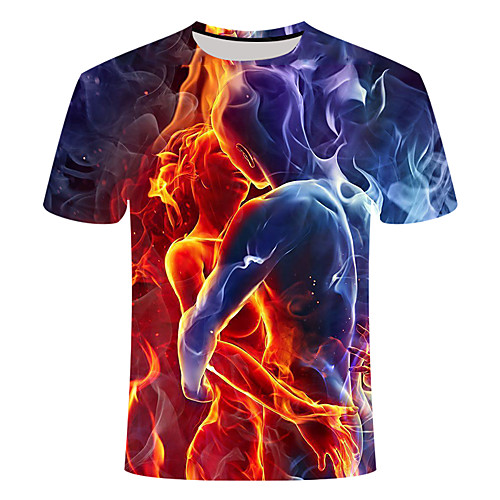 

Men's Daily Going out Basic T-shirt - 3D / Graphic / Flame Print Blue