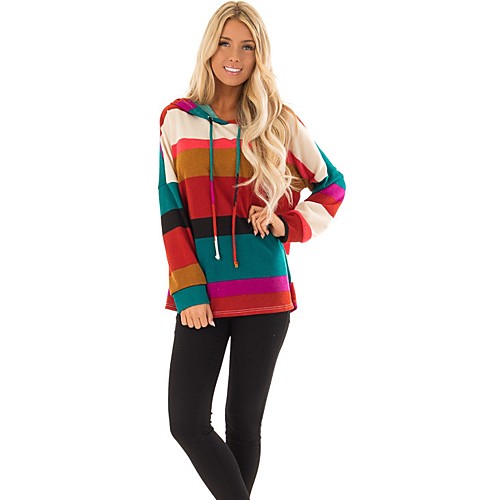 

Women's Hoodie Color Block Casual Rainbow S M L XL