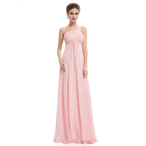 

A-Line One Shoulder Floor Length Chiffon Elegant Prom Dress 2020 with Ruched