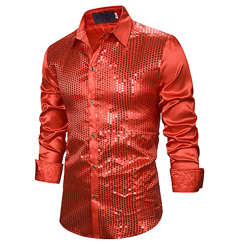 

Муж. Пайетки Рубашка Классический Однотонный Синий / Красный Черный