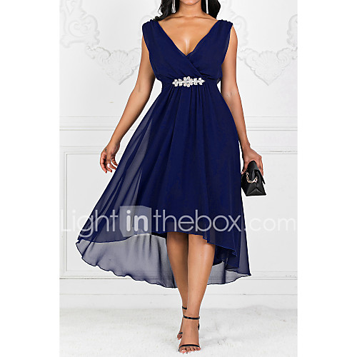

Women's Party Casual Maxi A Line Dress - Solid Colored V Neck Purple Red Navy Blue S M L XL