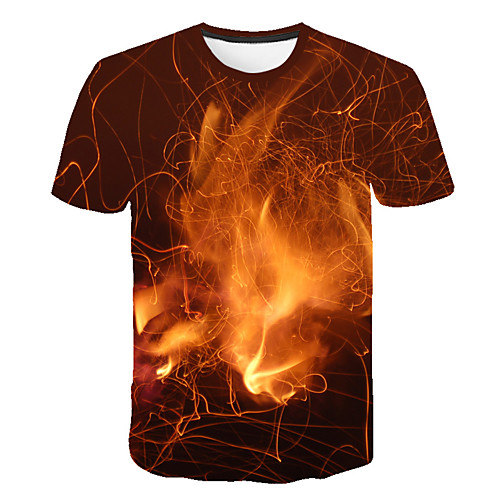 

Men's Daily Sports Street chic / Exaggerated T-shirt - Color Block / 3D / Flame Print Rainbow
