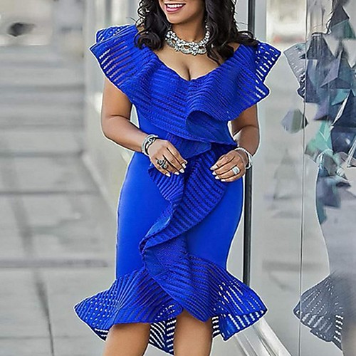 

Women's Blue Black Dress Party Bodycon Solid Colored Deep V S M